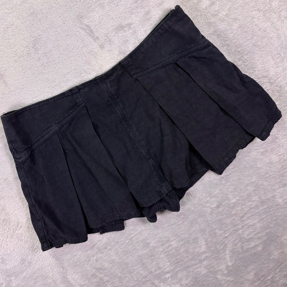 Free People Women Skort 6 Black Pleated Cotton Mini Skirt Shorts OB1645586